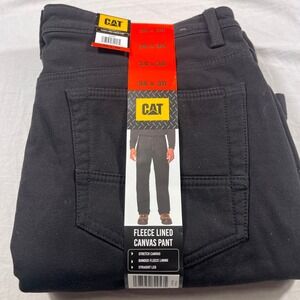 CAT Fleece Lined Canvas Pant Mens 34x30 Black NEW Stretch Straight Leg NEW